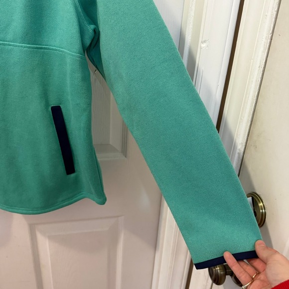 NWT St Johns Bay Women Petite Lg Pullover Fleece Sweatshirt Green Blue Snap Neck - Picture 5 of 14